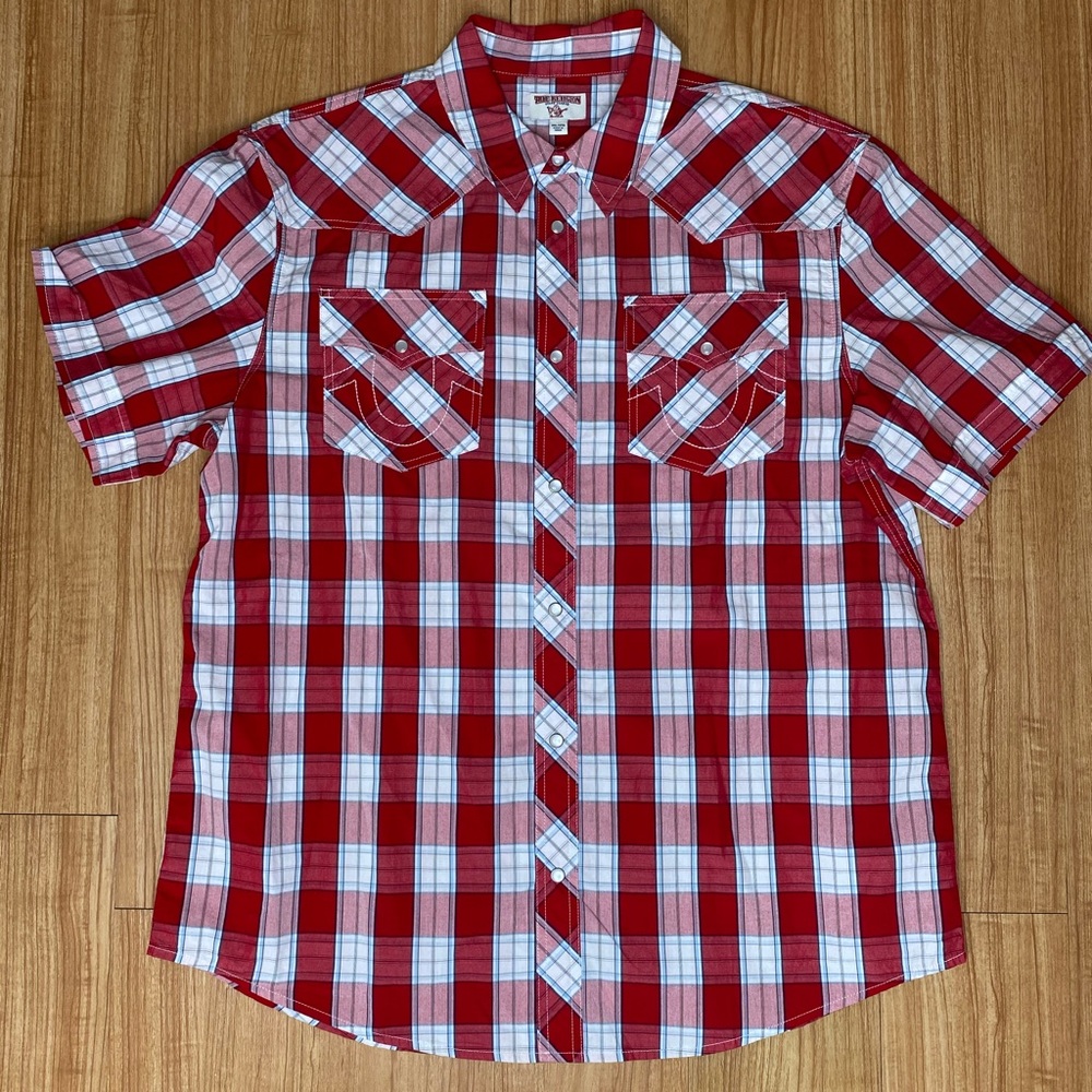 True Religion Red Button Down Shirt 2XL